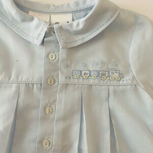 Light Blue Baby Shift with Train Embroidery